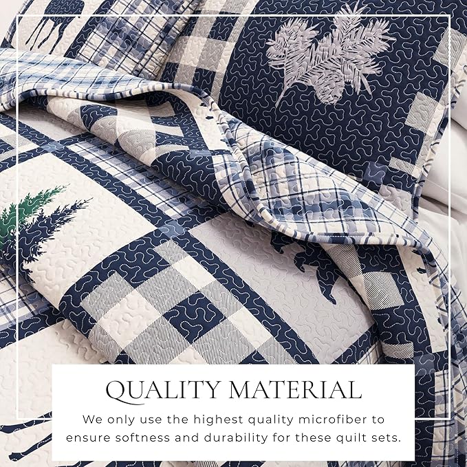 Great Bay Home Lodge Bedspread Twin/Twin XL Size Kid's Quilt with 1 Sham. Cabin 2-Piece Reversible All Season Quilt Set. Rustic Quilt Coverlet Bed Set. Stonehurst Collection. (Navy/Grey)