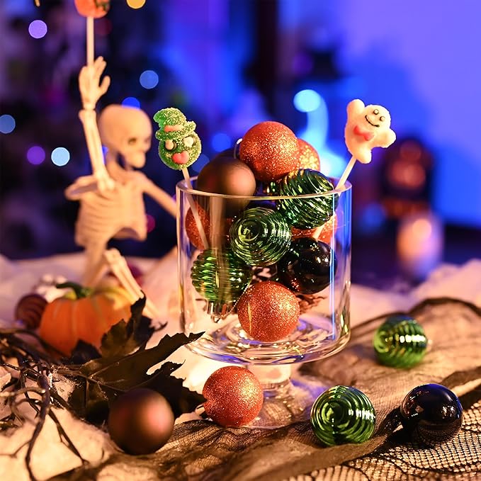 Valery Madelyn 1.57 Inches Small Christmas Tree Decorations Ornament Set for 4th of July Fall Halloween, 24ct Orange Purple Green Shatterproof Hanging Ball Ornaments Holiday Party Decor