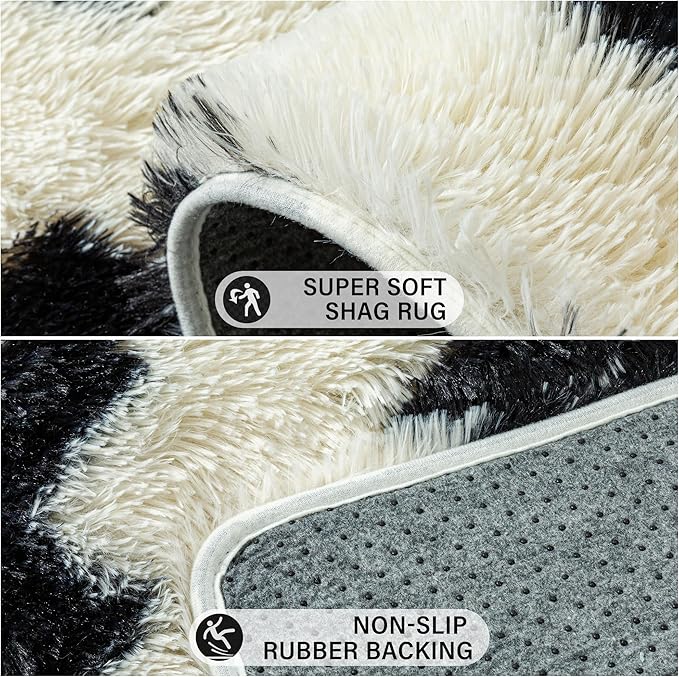 Modern Rug 8x10 for Living Room, Black and White Shag Rug Washable Non-Slip Large Area Rug Super Soft Indoor Fuzzy Carpet Fluffy Rugs for Bedroom Home Aesthetic Decor