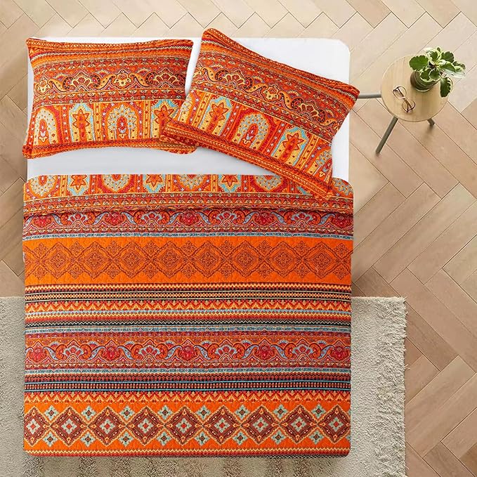 VAPUTAR Cotton Quilt Twin Size Bedding Set - 2 Pieces Twin Quilt Bedding Set, Boho Twin Size Quilts, Lightweight Reversible Coverlets Bedspreads for Farmhouse Bedroom (Red/Orange)