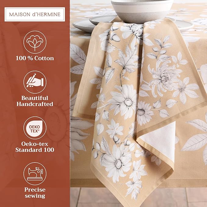 Maison d' Hermine Cloth Napkins Set of 4 100% Cotton Everyday Reusable Square Napkins Cloth Washable, Dinner, Party, Wedding, Restaurant (Pretty Autumn, 20" x 20")