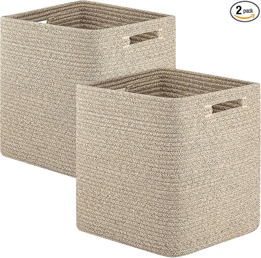 OIAHOMY Storage Cubes, 11 Inch Cube Organizer, Collapsible Storage Bins, Baskets for Organizing, Bins for Shelves-Brown, 2-PACK