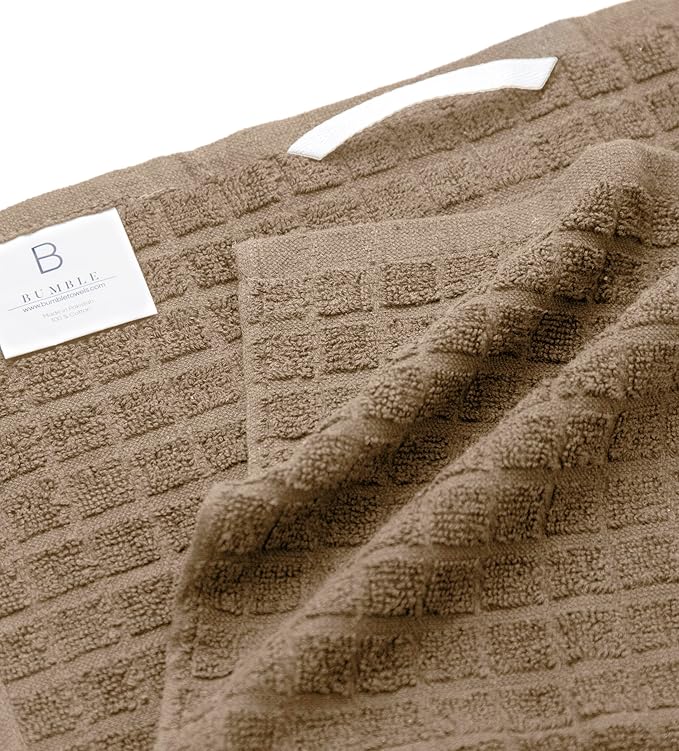 Bumble Kitchen Towels | 100% Cotton Dish Towels with Hanging Loop | 16"x 28" | 380GSM | Absorbent Kitchen Towel Set | 6 Pack, Tan