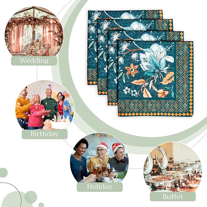 Maison d' Hermine Cloth Napkins Set of 4 100% Cotton Everyday Reusable Square Napkins Cloth Washable, Dinner, Party, Wedding, Restaurant (Luxury Loft-Dark Teal, 20" x 20")