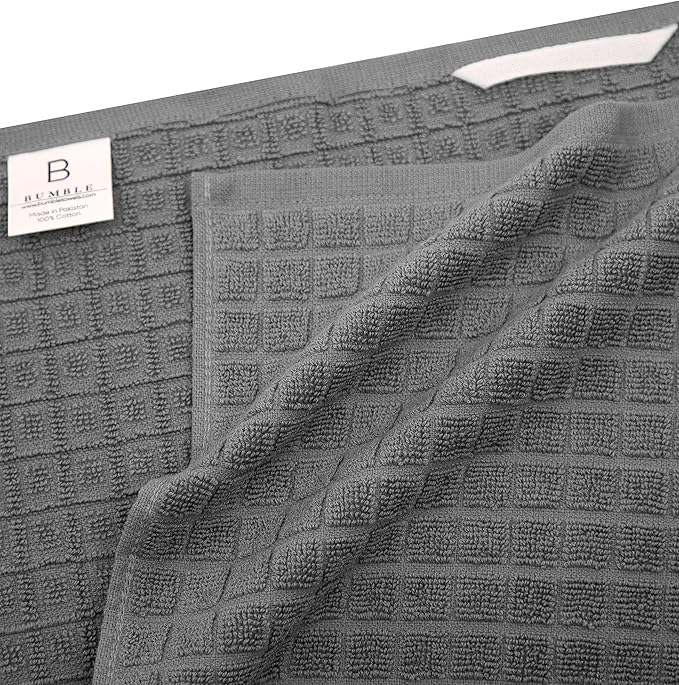 Premium Kitchen Towels (20”x 28”, 6 Pack) – Large Cotton Kitchen Hand Towels – Flat & Terry Towel – Highly Absorbent Tea Towels Set with Hanging Loop (Grey Check)