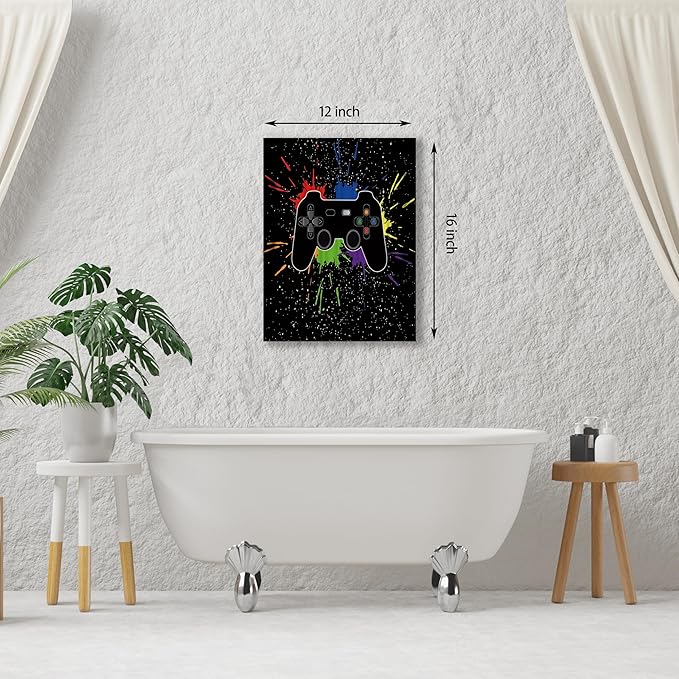 Game Room Decor Gaming Graffiti Wall Art Gamepad Painting Banksy Canvas Wall Art Pop Art Wall Decor Ready to Hang 12x16 Inch
