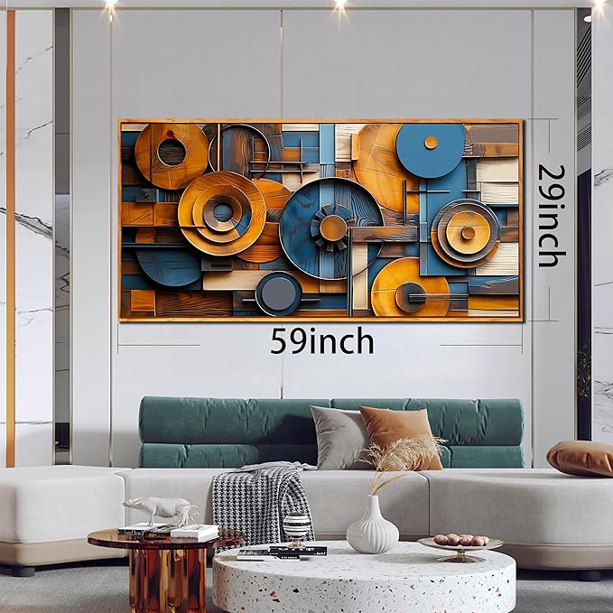 Abstract Paintings Wall Art for Living Room - Blue and Yellow Canvas Wall Decor for Office - Framed Wall Art Large Modern Size 29" x 59"