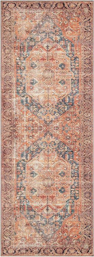 Keen Home Design 2x10 Rug - Machine Washable Runner Rug with Non-Slip Backing, Ideal for Hallway, Entryway, Kitchen, Laundry Room - Vintage, Easy Clean, Durable, Low Pile - (2'6" x 10')