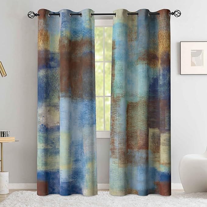 Asuexpect Abstract Curtains 2 Panels Abstract Rust Curtain Room Darkening Grommet Window Treatments Modern Decorative for Bedroom Living Room, 42x63 Inches, Blue Rust