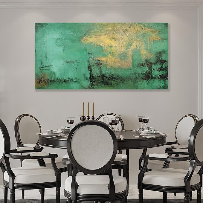 Home Decor Abstract Art Retro Wall Art Green and Gold Abstract Wall Art Abstract Wall Art Framed Wall Hanging Decor for Living Room Bedroom Dining Room Home Office Decor 24"x48"