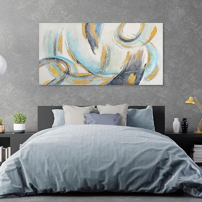 Glvzygy Abstract Wall Art Blue and Gold Wall Art Abstract Canvas Wall Decor Frame Artwork Modern Home Wall Decor for Living Room Bedroom Office 20"x40"