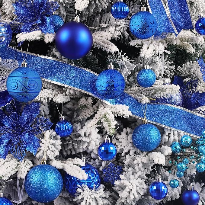 Wironlst Christmas Ball Ornaments - 30pcs Shatterproof Plastic Christmas Ornaments Hanging Ball Decorations for Xmas Tree, Holiday, Wedding, Party (Multi-Size, Blue)