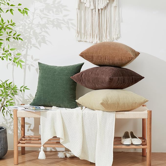 GAWAMAY Decorative Square Throw Pillow Covers 18"x18" Inch Set of 2, Super Soft Chenille Pillows Cover Fall Pillowcase for Living Room Bedroom Sofa Couch Cushion Cover Brown 45x45cm (No Inserts)