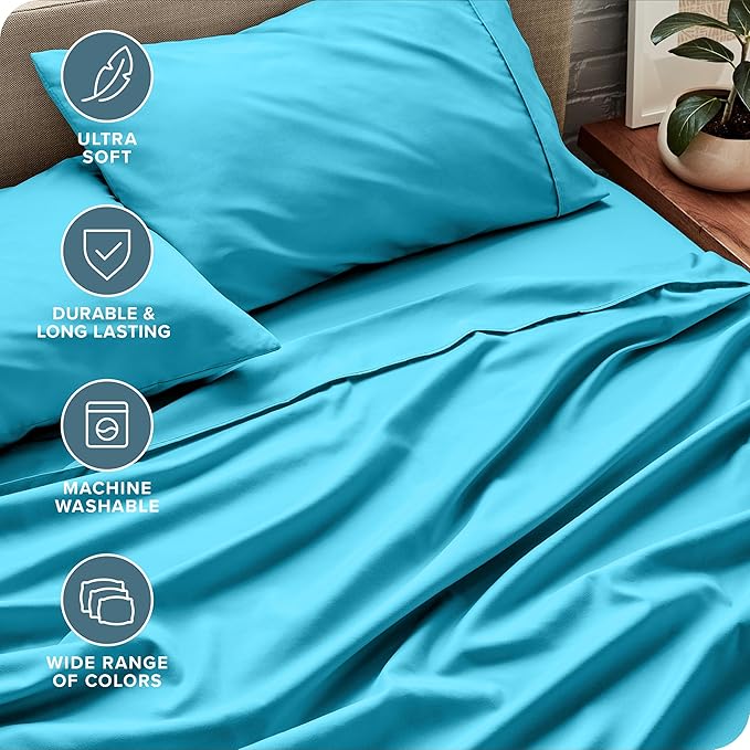 Bare Home Twin XL Sheet Set - College Dorm Size - Luxury 1800 Ultra-Soft Microfiber Twin Extra Long Bed Sheets - Deep Pockets - Easy Fit - Extra Soft - 3 Piece Set - Bed Sheets (Twin XL, Aqua)