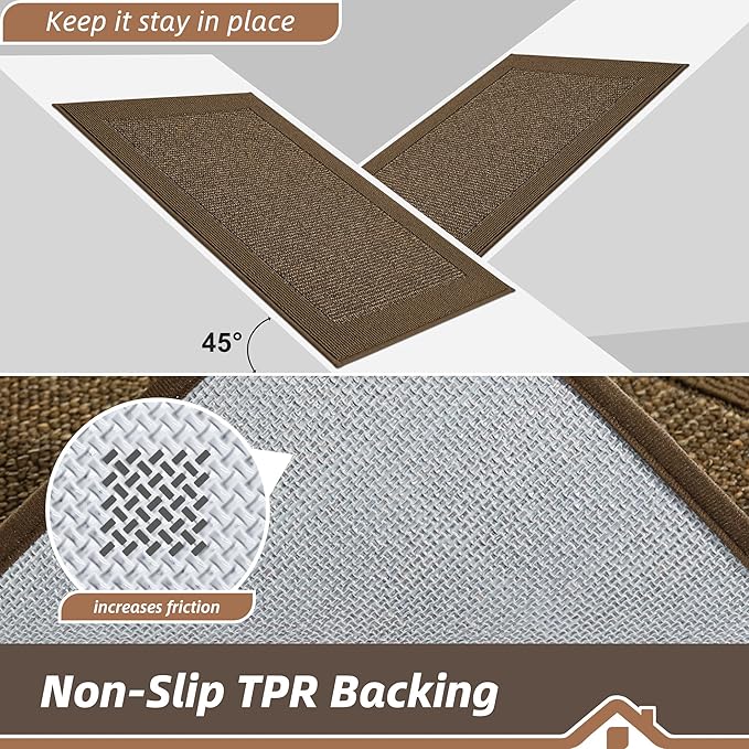 BEQHAUSE Kitchen Runner Rugs 24"x60", Kitchen Rugs Non-Slip Kitchen Mats for Floor, Absorbent and Stain Resistant Kitchen Mats, Machine Washable Rugs for Kitchen, Hallway, Laundry & Sink, Brown