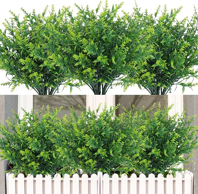 RECUTMS Spring Decoration, Artificial Greenery,Outdoor Artificial Flowers Fake Outdoor Plants, Faux Greenery for Indoor Outside Hanging Plants Garden Porch Window Box Home Farmhouse Décor(Green)