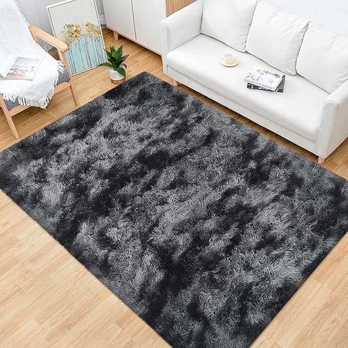 4x6 ft Area Rug for Bedroom Black Grey Tie Dye Fluffy Rug Mat Bedside Throw Rug for Living Room Kids Room Boys Teens Nursery Baby Dorm Office Home Decor Aesthetic Carpets