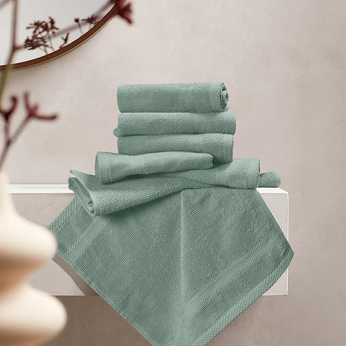 GLAMBURG Ultra Soft 12-Piece Washcloths Set 13x13-100% Ringspun Cotton - Durable & Highly Absorbent Face Towels - Ideal for use in Bathroom, Kitchen, Gym, Spa & General Cleaning - Jade