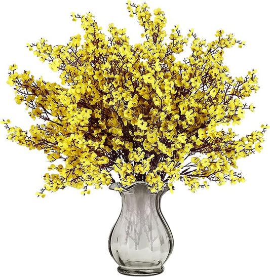 Sggvecsy 15 Pcs Babys Breath Artificial Flowers Gypsophila Bouquets Bulk Real Touch Fake Silk Flowers for Home Wedding DIY Floral Arrangement Kitchen Table Centerpiece Festival Decoration (Yellow)