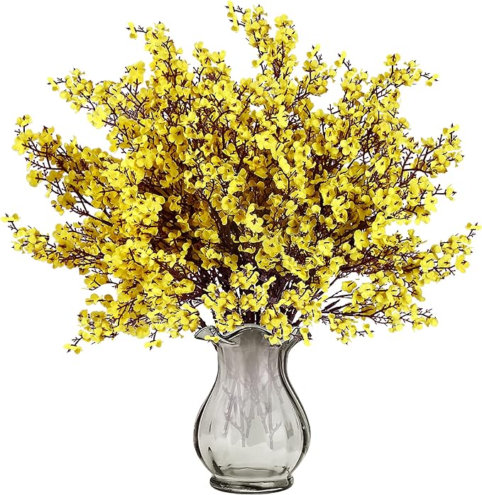 Sggvecsy 6 Pcs Babys Breath Artificial Flowers Gypsophila Bouquets Bulk Real Touch Fake Silk Flowers for Home Wedding DIY Floral Arrangement Kitchen Table Centerpiece Festival Decoration (Yellow)