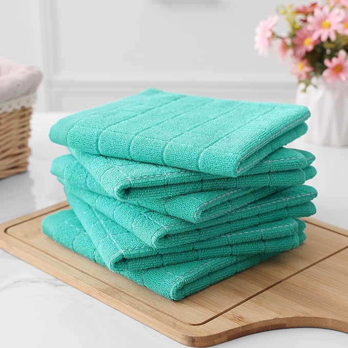 Homaxy 100% Cotton Terry Kitchen Dish Cloths, Ultra Soft and Absorbent Dish Towels for Kitchen, Suitable for Drying and Washing Dishes, 6 Pack, 12 x 12 Inches, Turquoise