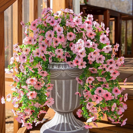 Artificial Flowers for Outdoors Decoration, 2Pcs Pink Fake Hanging Spring Summer Decor, Lifelike Plants, UV & Fading Resistant Flower for Porch Patio Balcony Planter Yard Home Garden