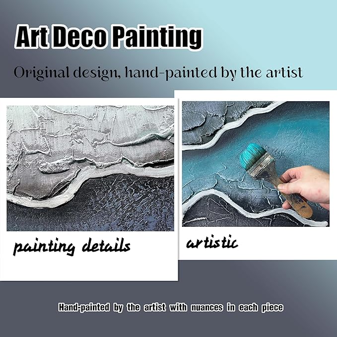 Blue and White Oil Painting Wall Art for Bedroom Beach Canvas Wall Art for Office Extra Large Wall Decor for Living Room Size 36 x 72 Inch