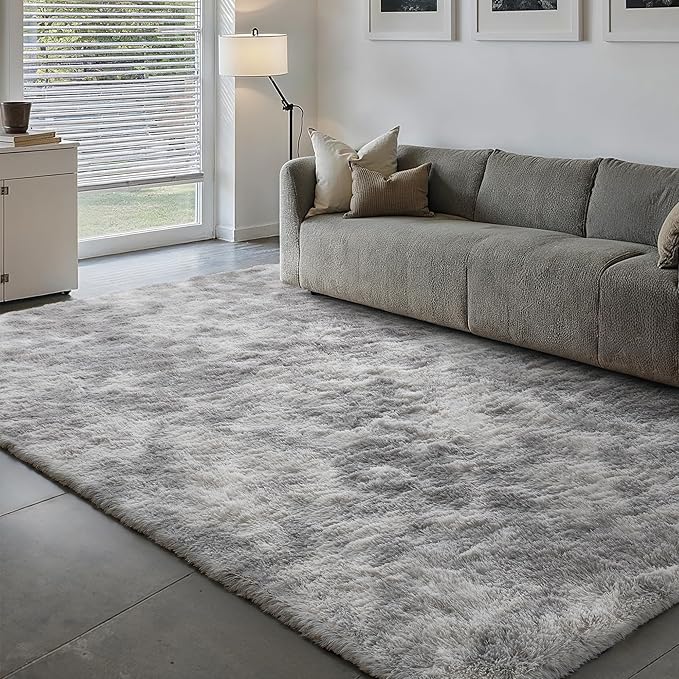 Grey Area Rugs 4x6 for Living Room, Shag Rug Washable Non-Slip Large Area Rug Super Soft Indoor Fuzzy Carpet Fluffy Rugs for Bedroom Home Aesthetic Decor