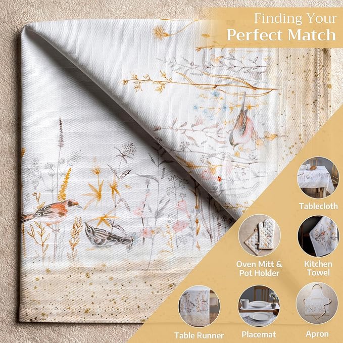 Maison d' Hermine Cloth Napkins Set of 4 100% Cotton Everyday Reusable Square Napkins Cloth Washable, Dinner, Party, Wedding, Restaurant, Spring/Summer (Meadow Florals - Beige, 20" x 20")