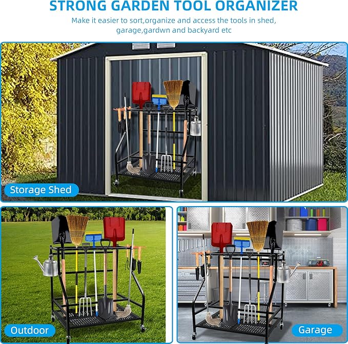 Garden Tool Organizer for Garage,Tool Organizers and Storage，Garden Tool Rack,Yard Tool Storage,Garden Tool Stand,Up to 58 Long-Handled Tools,4 multi-direction wheels lockable (28.4 inch)