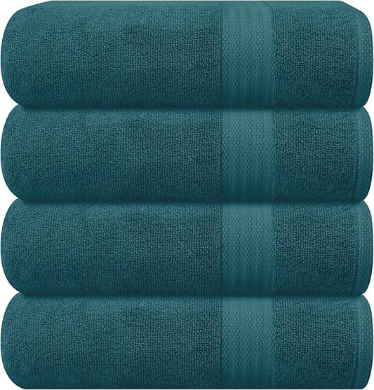 GLAMBURG Premium Cotton 4 Pack Bath Towel Set - 100% Pure Cotton - 4 Bath Towels 27x54 - Ideal for Everyday use - Ultra Soft & Highly Absorbent - Teal