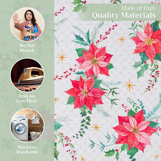 Maison d' Hermine Cloth Napkins Set of 4 100% Cotton Everyday Reusable Square Napkins Cloth Washable, Dinner, Party, Wedding, Restaurant (Poinsettia Christmas, 20" x 20")