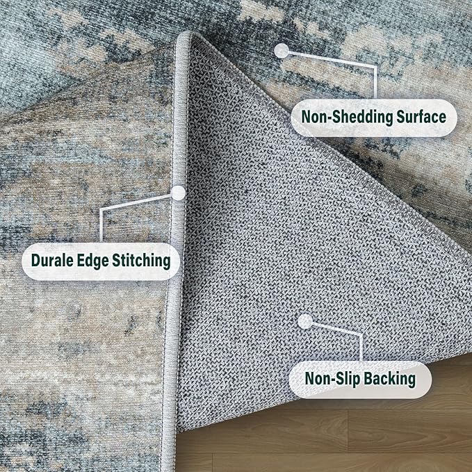 Area Rug Living Room Rugs: 5x7 Rug for Bedroom Machine Washable with Non Slip Backing Non Shedding Abstract Stain Resistant Large Carpet for Dining Room Nursery Home Office - Green