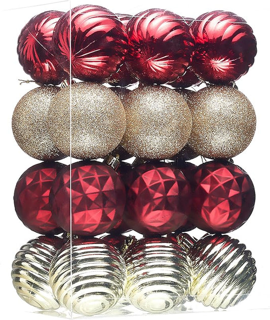 Valery Madelyn Christmas Ornaments Tree Decorations Set for Fall Halloween, 24ct Burgundy Red Gold Shatterproof Ball Ornaments, 2.36" Hanging Ornament Bulk for Xmas Holiday Party Decor