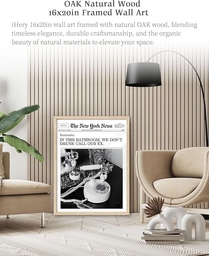 iHery Natural OAK Wood Trendy Retro Newspaper Headline Framed Wall Art, Large 16x20 in Hot Girls Poster Vintage Canvas Wall Art, Beige Frame Preppy Funny Girly Bathroom Living Room Décor Set of 1
