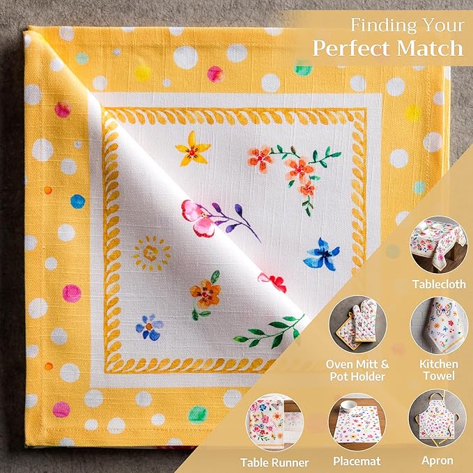 Maison d' Hermine Cloth Napkins Set of 4 100% Cotton Everyday Reusable Square Napkins Cloth Washable, Dinner, Party, Wedding, Restaurant, Spring/Summer (Happy Florals - Sweety, 20" x 20")