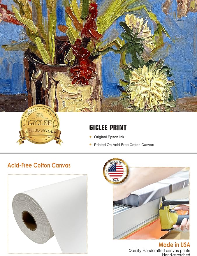 DECORARTS - Triptych (Van Gogh Flower Series), Vincent classic Art Reproduction. Giclee Canvas Prints Wall Art for Home Decor 24x30, 3pcs/set