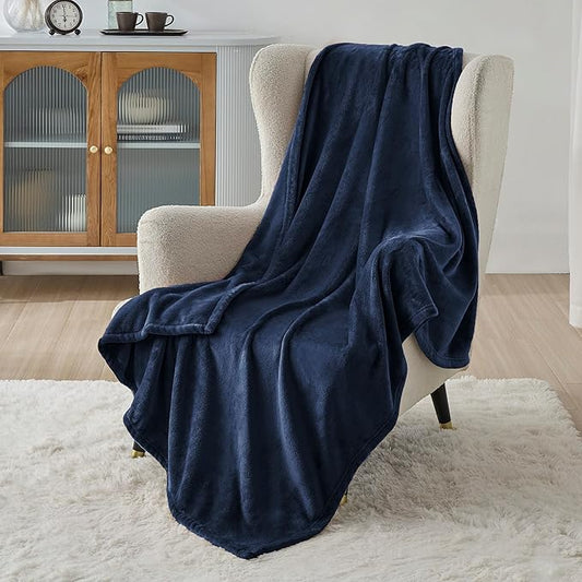 Bedsure GentleSoft Fleece Throw XL Blanket Navy - 300GSM Soft Lightweight Plush Cozy Blankets for Bed, Sofa, Couch, Travel, Camping, 50x70 inches