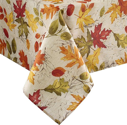 Elrene Home Fashions Autumn Leaves Fall Printed Wrinkle Resistant Tablecloth, Holiday Table Cover for Formal or Everyday Use, 52"x52" Square