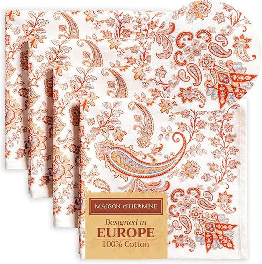 Maison d' Hermine Cloth Napkins Set of 4 100% Cotton Everyday Reusable Square Napkins Cloth Washable, Dinner, Party, Wedding, Restaurant (Cachemire, 20" x 20")