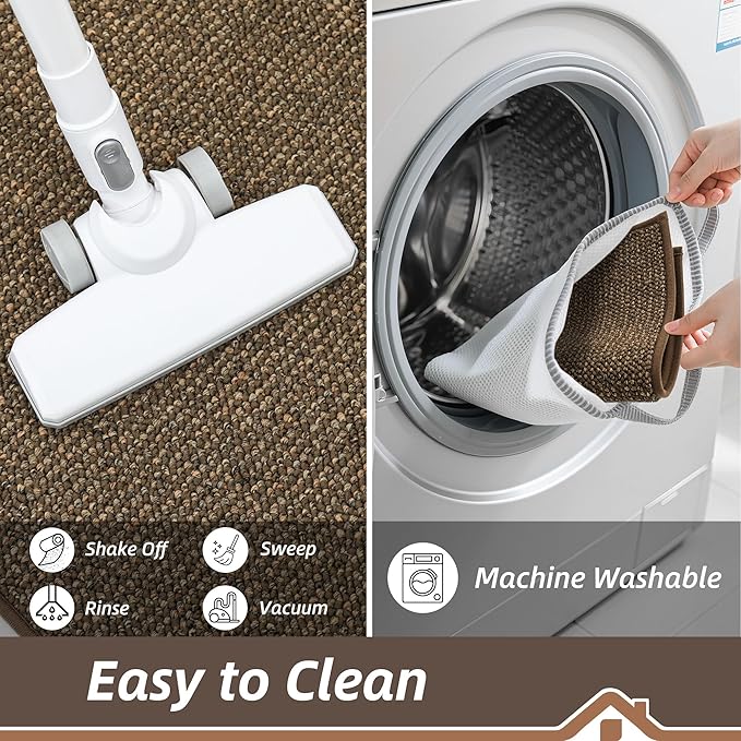 BEQHAUSE Kitchen Rugs 24"x36", Non-Slip Kitchen Mats for Floor, Super Absorbent and Stain Resistant Kitchen Rugs, Machine Washable Rugs for Kitchen, Hallway, Laundry & Sink, Brown