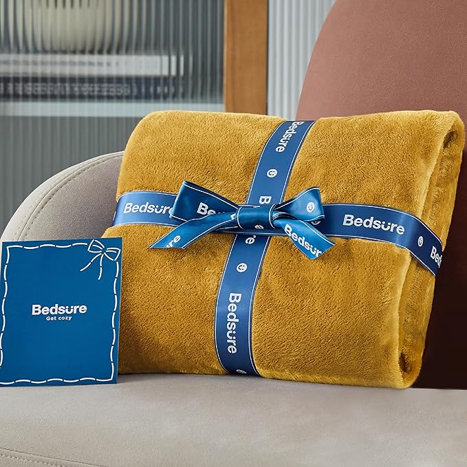 Bedsure Fleece Blanket Queen Blanket Gold Yellow - Bed Blanket Soft Lightweight Plush Fuzzy Cozy Luxury Microfiber, 90x90 inches