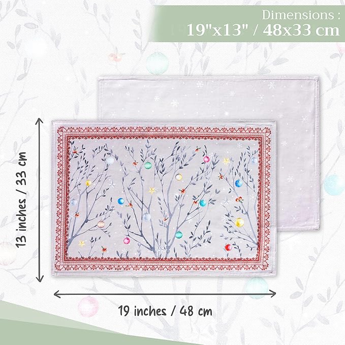 Maison d' Hermine Placemats Set of 4 100% Cotton Washable Cloth Place Mats, Reusable Table Mats for Kitchen Dining Decoration, Party, Wedding, Restaurant (Fairy Christmas, 13" x 19")