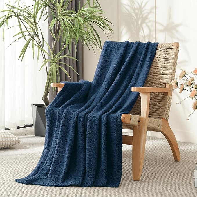 JOOJA Knit Throw Blanket Super Soft Warm Blanket for Couch Lightweight Fluffy Blanket for Bed Sofa 60x80 Inches Navy Blue