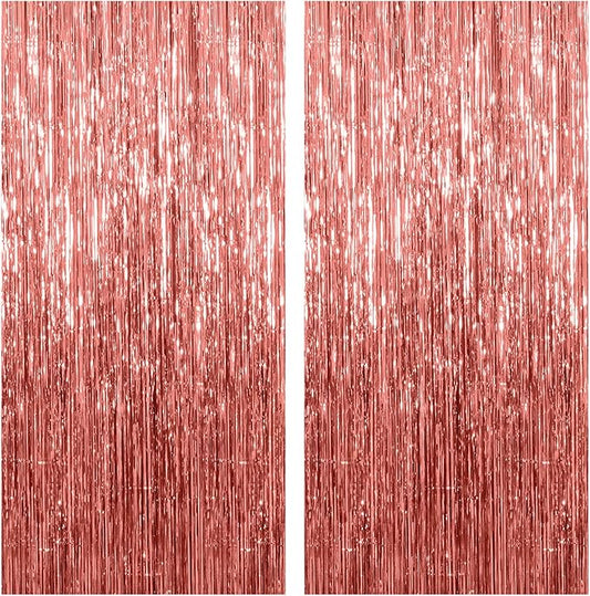 2 Pack Rose Gold Backdrop Birthday Decorations Foil Curtain Bachelorette Party Decor Rose Gold Decor Party Streamers Groovy Birthday Decorations Backdrop