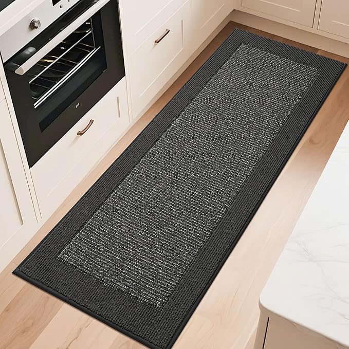 BEQHAUSE Kitchen Runner Rugs 24"x60", Kitchen Rugs Non-Slip Kitchen Mats for Floor, Absorbent and Stain Resistant Kitchen Mats, Machine Washable Rugs for Kitchen, Hallway, Laundry & Sink, Charcoal