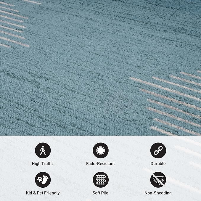 Rugshop Bohemian Stripe Stain Resistant High Traffic Living Room Kitchen Bedroom Dining Home Office Area Rug 7'10" x 10' Blue