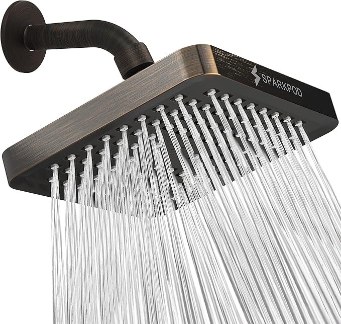 SparkPod Shower Head - High Pressure Rain - Premium Quality Luxury Design - 1-Min Install - Easy Clean Adjustable Replacement for Your Bathroom Shower Heads (Vintage Oil Rubbed Bronze, 6 Inch Square)