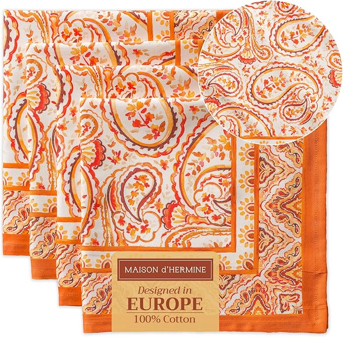 Maison d' Hermine Cloth Napkins Set of 4 100% Cotton Everyday Reusable Square Napkins Cloth Washable, Dinner, Party, Wedding, Restaurant (Palatial Paisley, 20" x 20")