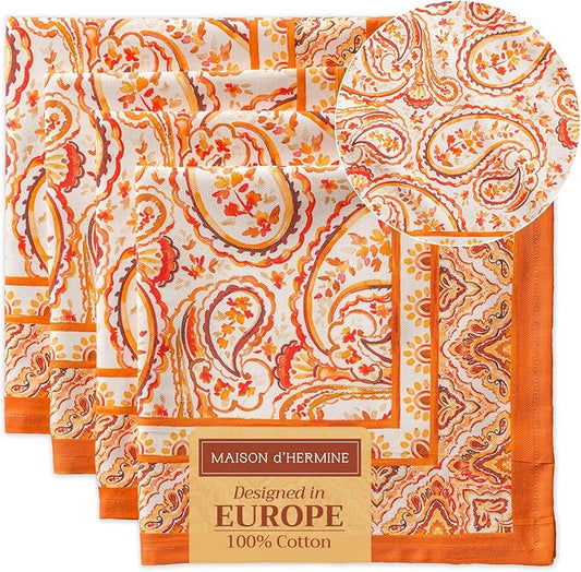 Maison d' Hermine Cloth Napkins Set of 4 100% Cotton Everyday Reusable Square Napkins Cloth Washable, Dinner, Party, Wedding, Restaurant (Palatial Paisley, 20" x 20")